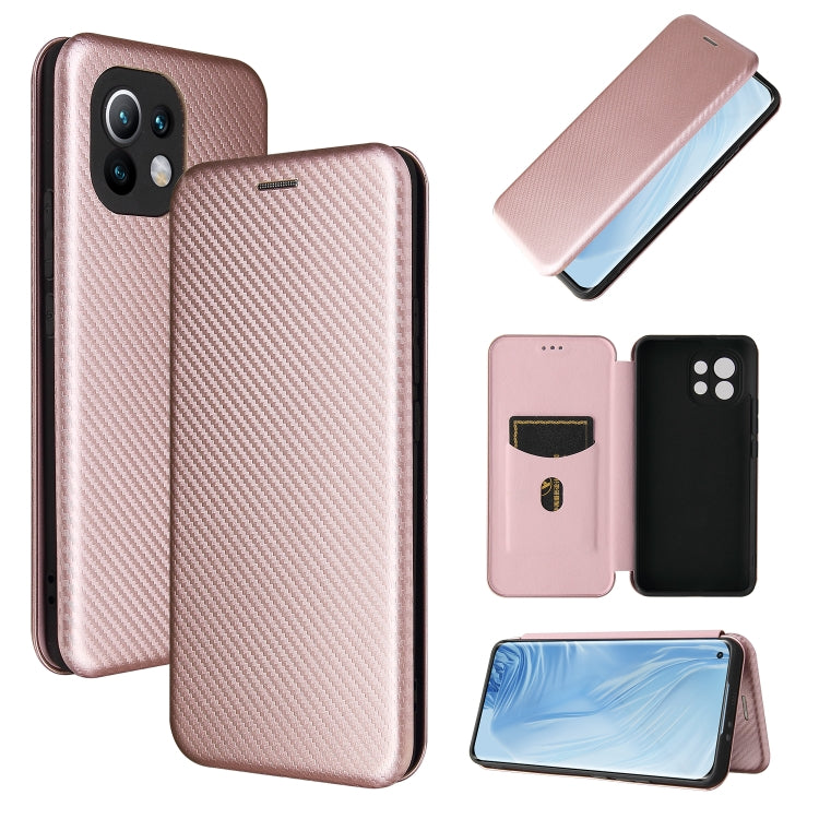Carbon Fiber Texture Magnetic Horizontal Flip TPU + PC + PU Leather Case with Card Slot, For Xiaomi Mi 11