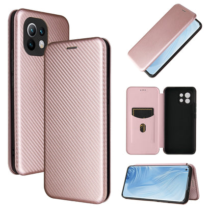 Carbon Fiber Texture Magnetic Horizontal Flip TPU + PC + PU Leather Case with Card Slot, For Xiaomi Mi 11