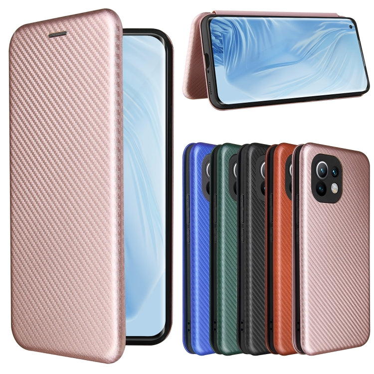 Carbon Fiber Texture Magnetic Horizontal Flip TPU + PC + PU Leather Case with Card Slot, For Xiaomi Mi 11