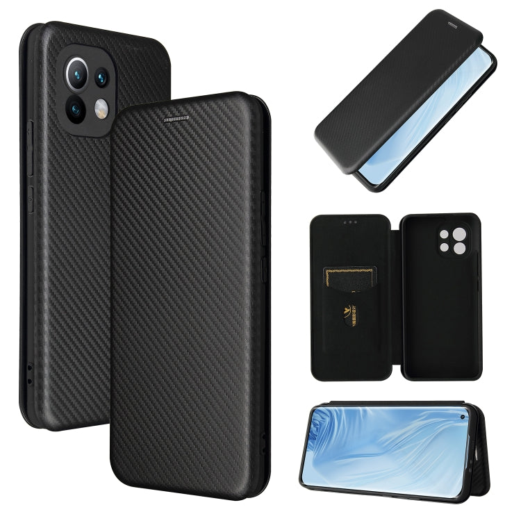 Carbon Fiber Texture Magnetic Horizontal Flip TPU + PC + PU Leather Case with Card Slot, For Xiaomi Mi 11