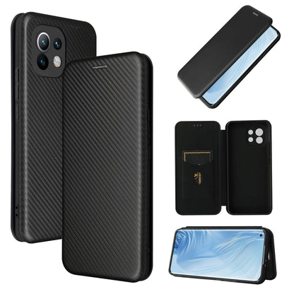 Carbon Fiber Texture Magnetic Horizontal Flip TPU + PC + PU Leather Case with Card Slot, For Xiaomi Mi 11