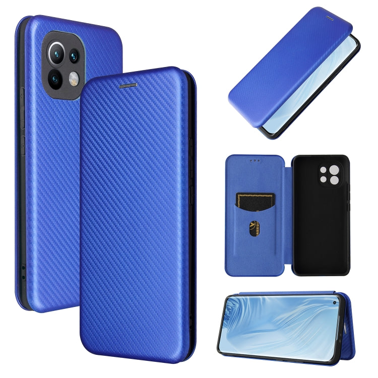 Carbon Fiber Texture Magnetic Horizontal Flip TPU + PC + PU Leather Case with Card Slot, For Xiaomi Mi 11