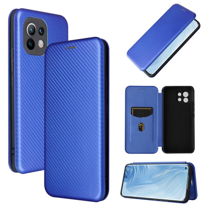 Carbon Fiber Texture Magnetic Horizontal Flip TPU + PC + PU Leather Case with Card Slot, For Xiaomi Mi 11