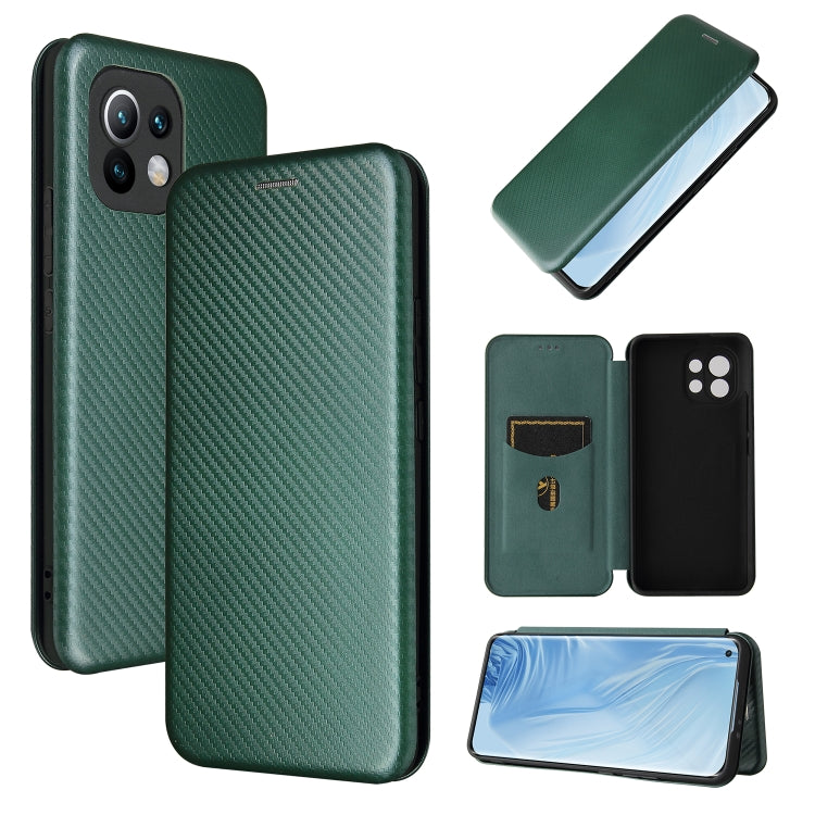 Carbon Fiber Texture Magnetic Horizontal Flip TPU + PC + PU Leather Case with Card Slot, For Xiaomi Mi 11