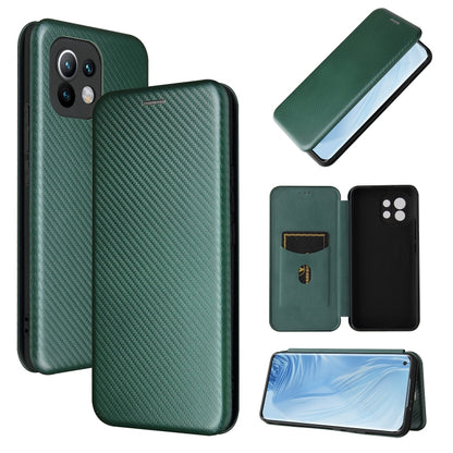 Carbon Fiber Texture Magnetic Horizontal Flip TPU + PC + PU Leather Case with Card Slot, For Xiaomi Mi 11