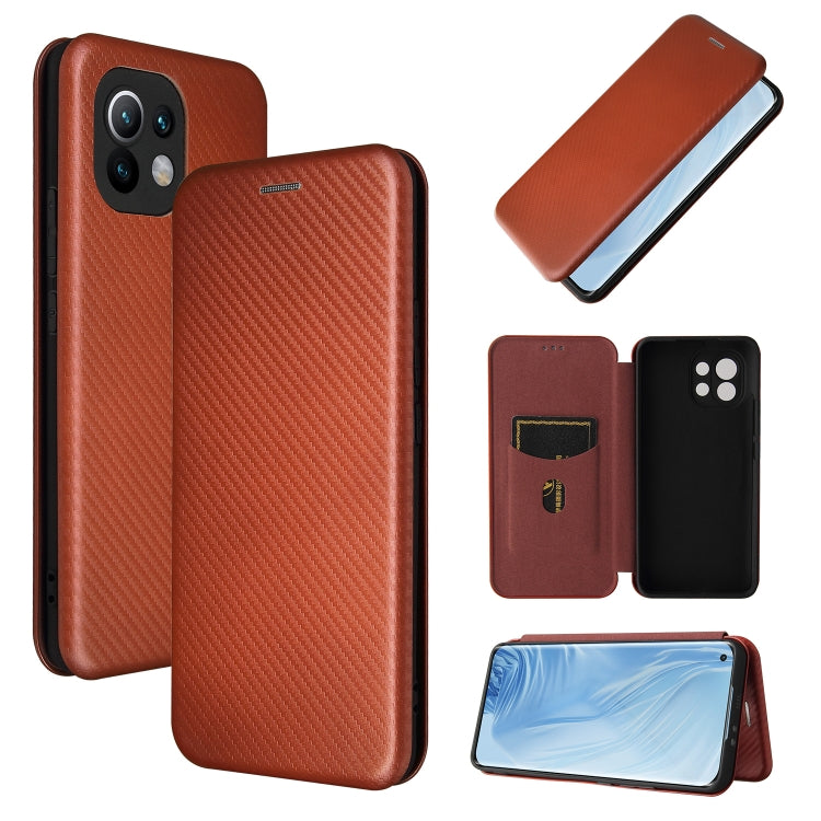 Carbon Fiber Texture Magnetic Horizontal Flip TPU + PC + PU Leather Case with Card Slot, For Xiaomi Mi 11