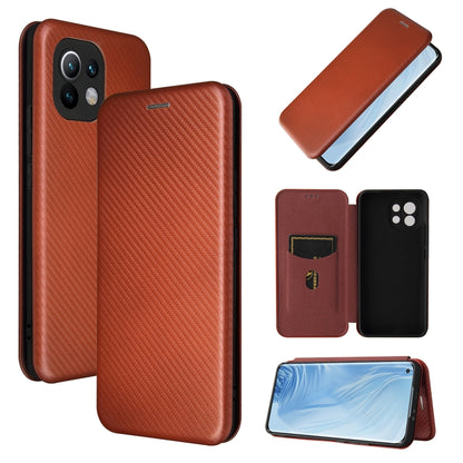 Carbon Fiber Texture Magnetic Horizontal Flip TPU + PC + PU Leather Case with Card Slot, For Xiaomi Mi 11