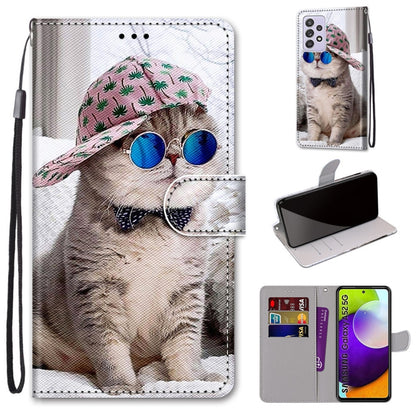 Coloured Drawing Cross Texture Horizontal Flip PU Leather Case with Holder & Card Slots & Wallet & Lanyard, For Samsung Galaxy A52 5G