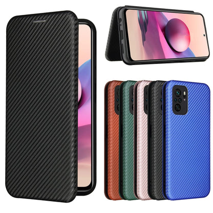 Carbon Fiber Texture Magnetic Horizontal Flip TPU + PC + PU Leather Case with Card Slot, For Xiaomi Redmi Note 10, For Xiaomi Redmi Note 10S, For Xiaomi Redmi Note 10 Pro, For Xiaomi Redmi Note 10 Pro Max
