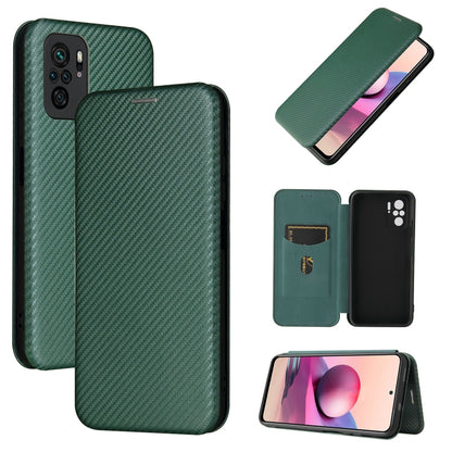 Carbon Fiber Texture Magnetic Horizontal Flip TPU + PC + PU Leather Case with Card Slot, For Xiaomi Redmi Note 10, For Xiaomi Redmi Note 10S, For Xiaomi Redmi Note 10 Pro, For Xiaomi Redmi Note 10 Pro Max
