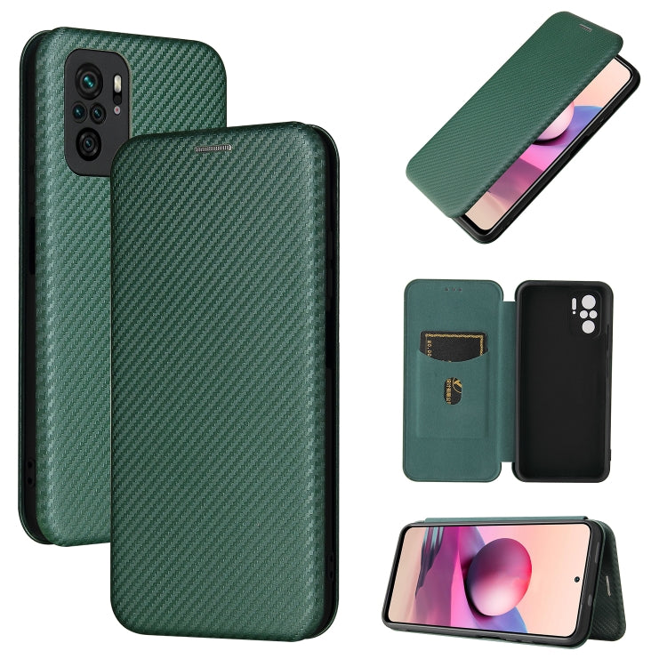 Carbon Fiber Texture Magnetic Horizontal Flip TPU + PC + PU Leather Case with Card Slot, For Xiaomi Redmi Note 10, For Xiaomi Redmi Note 10S, For Xiaomi Redmi Note 10 Pro, For Xiaomi Redmi Note 10 Pro Max
