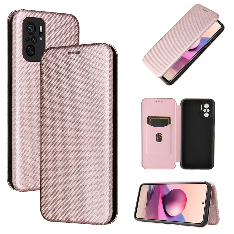 Carbon Fiber Texture Magnetic Horizontal Flip TPU + PC + PU Leather Case with Card Slot, For Xiaomi Redmi Note 10, For Xiaomi Redmi Note 10S, For Xiaomi Redmi Note 10 Pro, For Xiaomi Redmi Note 10 Pro Max