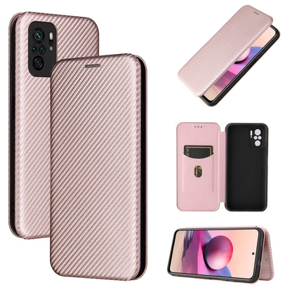 Carbon Fiber Texture Magnetic Horizontal Flip TPU + PC + PU Leather Case with Card Slot, For Xiaomi Redmi Note 10, For Xiaomi Redmi Note 10S, For Xiaomi Redmi Note 10 Pro, For Xiaomi Redmi Note 10 Pro Max