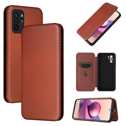 Carbon Fiber Texture Magnetic Horizontal Flip TPU + PC + PU Leather Case with Card Slot, For Xiaomi Redmi Note 10, For Xiaomi Redmi Note 10S, For Xiaomi Redmi Note 10 Pro, For Xiaomi Redmi Note 10 Pro Max
