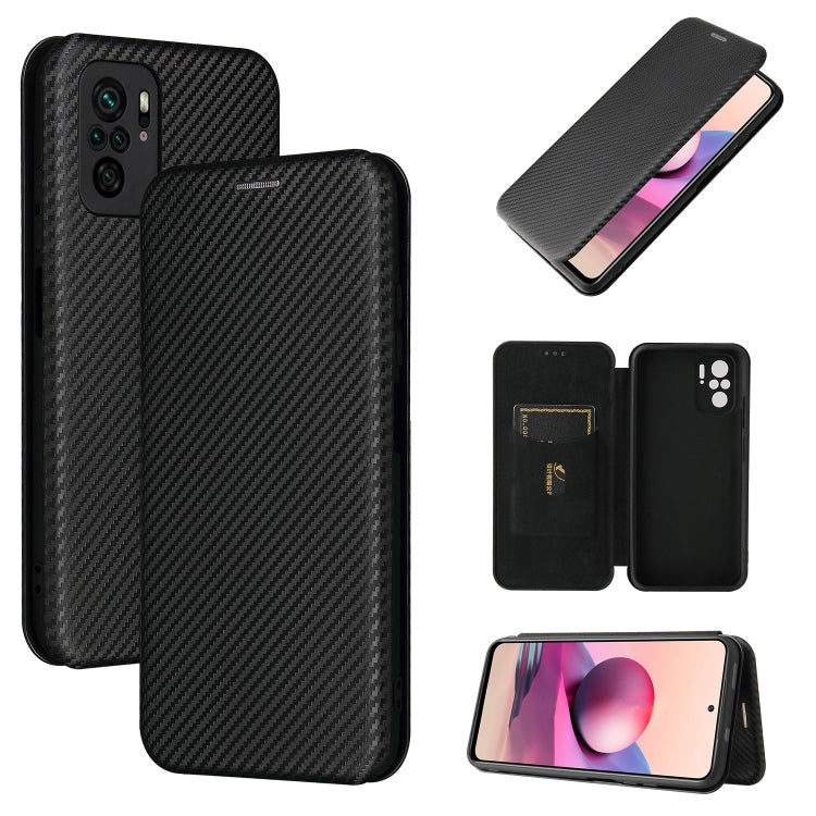 Carbon Fiber Texture Magnetic Horizontal Flip TPU + PC + PU Leather Case with Card Slot, For Xiaomi Redmi Note 10, For Xiaomi Redmi Note 10S, For Xiaomi Redmi Note 10 Pro, For Xiaomi Redmi Note 10 Pro Max