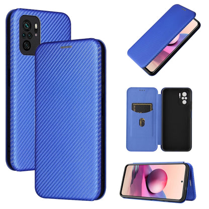 Carbon Fiber Texture Magnetic Horizontal Flip TPU + PC + PU Leather Case with Card Slot, For Xiaomi Redmi Note 10, For Xiaomi Redmi Note 10S, For Xiaomi Redmi Note 10 Pro, For Xiaomi Redmi Note 10 Pro Max
