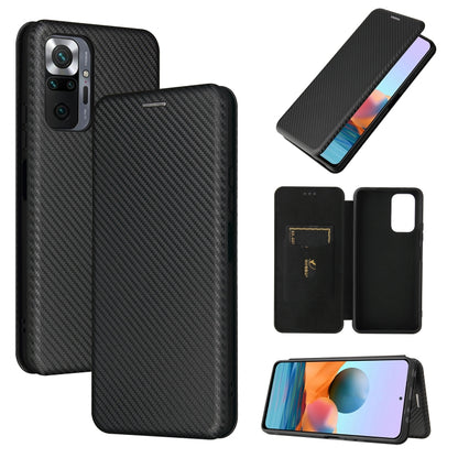 Carbon Fiber Texture Magnetic Horizontal Flip TPU + PC + PU Leather Case with Card Slot, For Xiaomi Redmi Note 10, For Xiaomi Redmi Note 10S, For Xiaomi Redmi Note 10 Pro, For Xiaomi Redmi Note 10 Pro Max