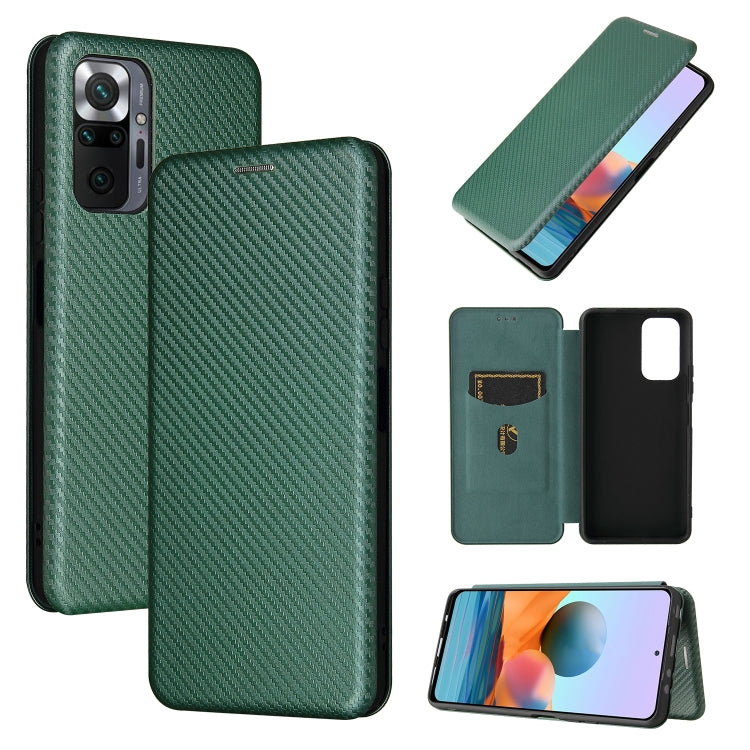 Carbon Fiber Texture Magnetic Horizontal Flip TPU + PC + PU Leather Case with Card Slot, For Xiaomi Redmi Note 10, For Xiaomi Redmi Note 10S, For Xiaomi Redmi Note 10 Pro, For Xiaomi Redmi Note 10 Pro Max