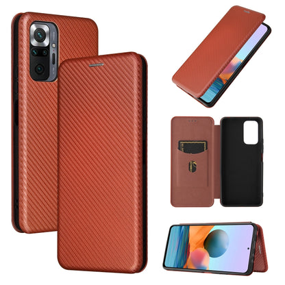 Carbon Fiber Texture Magnetic Horizontal Flip TPU + PC + PU Leather Case with Card Slot, For Xiaomi Redmi Note 10, For Xiaomi Redmi Note 10S, For Xiaomi Redmi Note 10 Pro, For Xiaomi Redmi Note 10 Pro Max