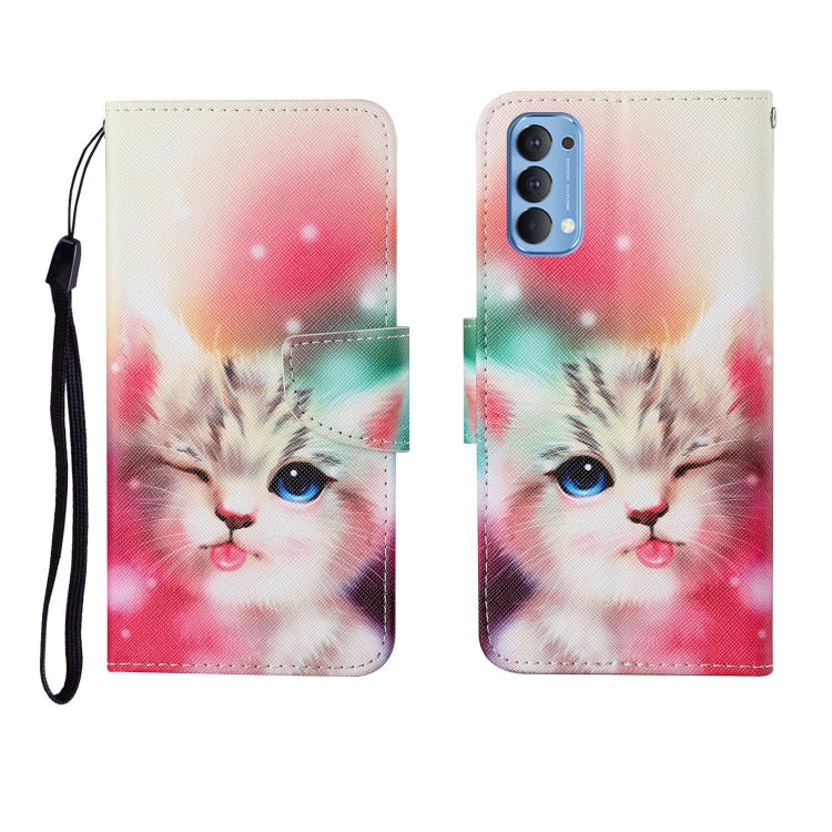 Painted Pattern Horizontal Flip Leathe Case, For OPPO Reno4