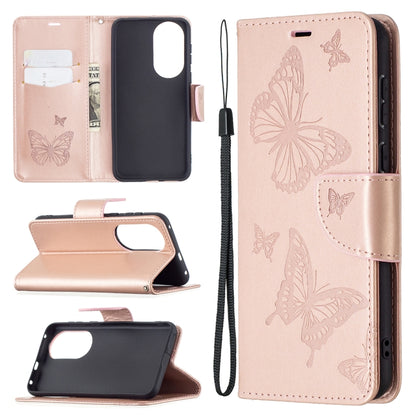 Two Butterflies Embossing Pattern Horizontal Flip Leather Case with Holder & Card Slot & Wallet & Lanyard, For LG K42, For Xiaomi Redmi Note 10 Pro, For Huawei P50, For Huawei P50 Pro