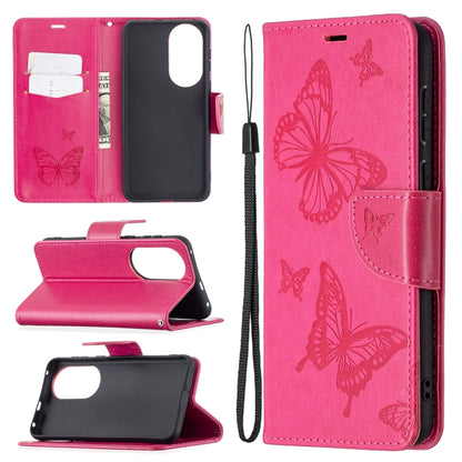 Two Butterflies Embossing Pattern Horizontal Flip Leather Case with Holder & Card Slot & Wallet & Lanyard, For LG K42, For Xiaomi Redmi Note 10 Pro, For Huawei P50, For Huawei P50 Pro