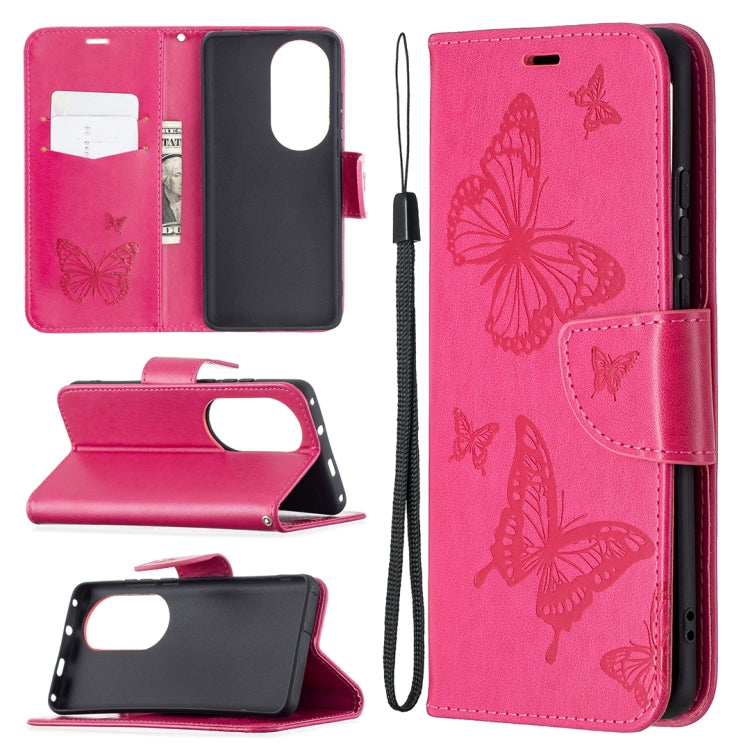Two Butterflies Embossing Pattern Horizontal Flip Leather Case with Holder & Card Slot & Wallet & Lanyard, For LG K42, For Xiaomi Redmi Note 10 Pro, For Huawei P50, For Huawei P50 Pro