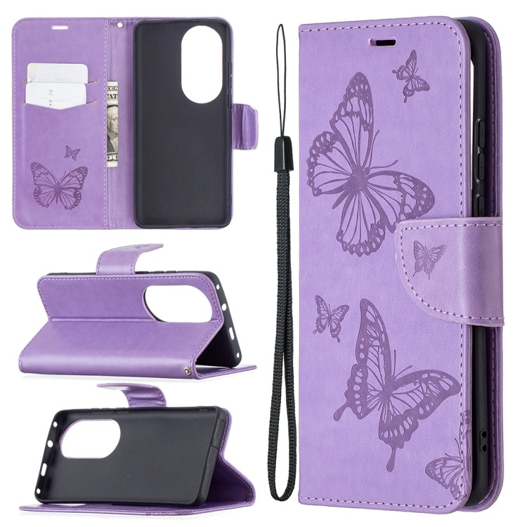 Two Butterflies Embossing Pattern Horizontal Flip Leather Case with Holder & Card Slot & Wallet & Lanyard, For LG K42, For Xiaomi Redmi Note 10 Pro, For Huawei P50, For Huawei P50 Pro