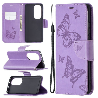 Two Butterflies Embossing Pattern Horizontal Flip Leather Case with Holder & Card Slot & Wallet & Lanyard, For LG K42, For Xiaomi Redmi Note 10 Pro, For Huawei P50, For Huawei P50 Pro