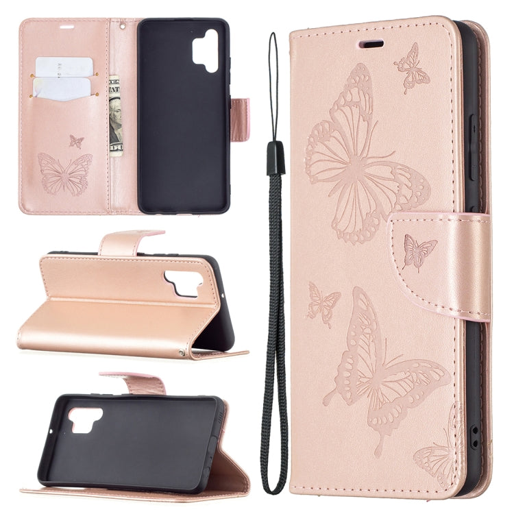 Two Butterflies Embossing Pattern Horizontal Flip Leather Case with Holder & Card Slot & Wallet & Lanyard, For Samsung Galaxy A32 4G