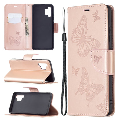 Two Butterflies Embossing Pattern Horizontal Flip Leather Case with Holder & Card Slot & Wallet & Lanyard, For Samsung Galaxy A32 4G