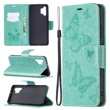Two Butterflies Embossing Pattern Horizontal Flip Leather Case with Holder & Card Slot & Wallet & Lanyard, For Samsung Galaxy A32 4G