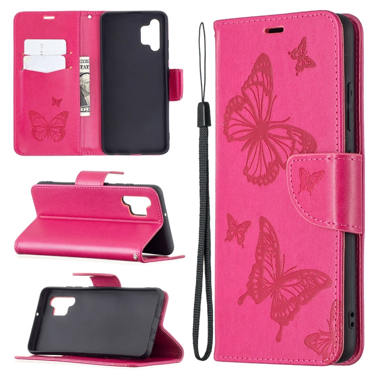 Two Butterflies Embossing Pattern Horizontal Flip Leather Case with Holder & Card Slot & Wallet & Lanyard, For Samsung Galaxy A32 4G