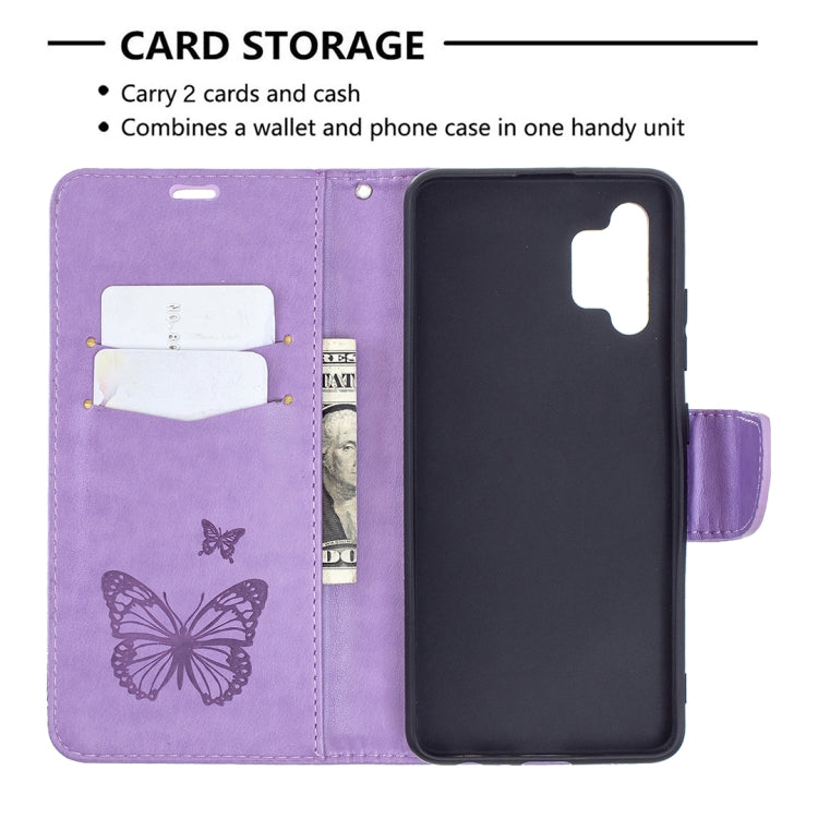 Two Butterflies Embossing Pattern Horizontal Flip Leather Case with Holder & Card Slot & Wallet & Lanyard, For Samsung Galaxy A32 4G