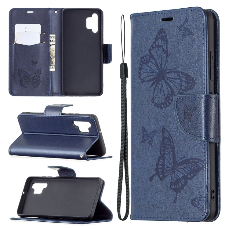 Two Butterflies Embossing Pattern Horizontal Flip Leather Case with Holder & Card Slot & Wallet & Lanyard, For Samsung Galaxy A32 4G
