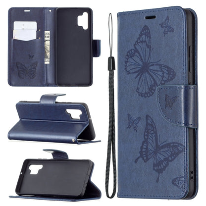 Two Butterflies Embossing Pattern Horizontal Flip Leather Case with Holder & Card Slot & Wallet & Lanyard, For Samsung Galaxy A32 4G
