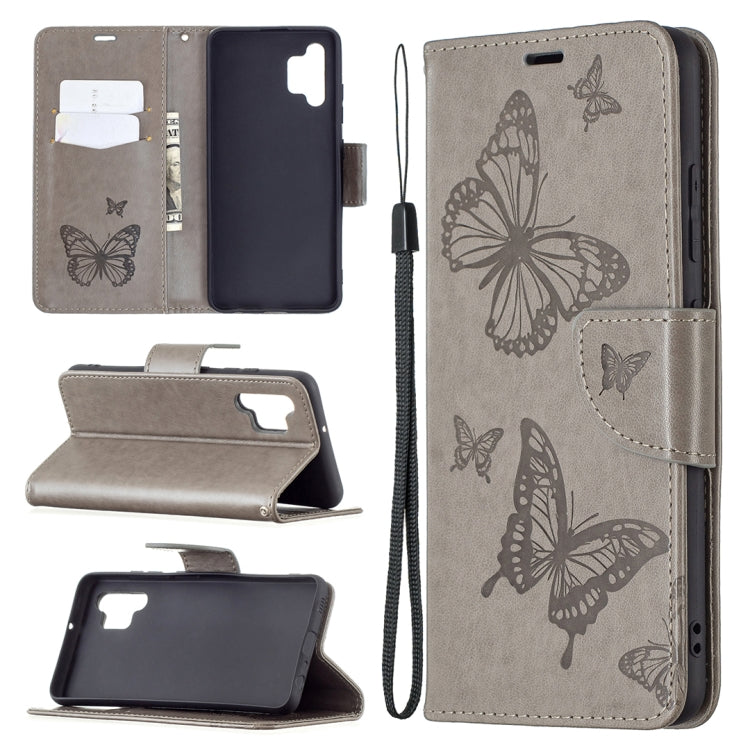 Two Butterflies Embossing Pattern Horizontal Flip Leather Case with Holder & Card Slot & Wallet & Lanyard, For Samsung Galaxy A32 4G