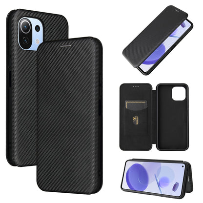 Carbon Fiber Texture Magnetic Horizontal Flip TPU + PC + PU Leather Case with Card Slot, For Xiaomi Mi 11 Ultra, For Xiaomi Mi 11 Pro, For Xiaomi Mi 11 Lite, For Realme C21
