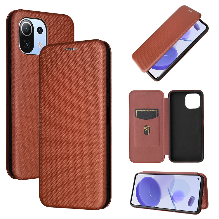 Carbon Fiber Texture Magnetic Horizontal Flip TPU + PC + PU Leather Case with Card Slot, For Xiaomi Mi 11 Ultra, For Xiaomi Mi 11 Pro, For Xiaomi Mi 11 Lite, For Realme C21
