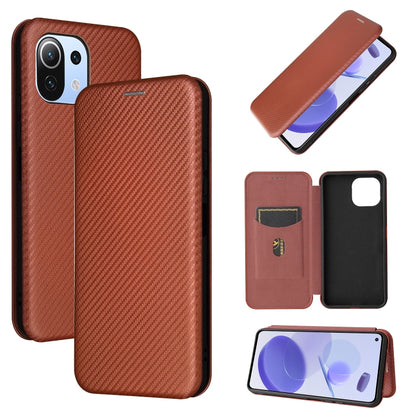 Carbon Fiber Texture Magnetic Horizontal Flip TPU + PC + PU Leather Case with Card Slot, For Xiaomi Mi 11 Ultra, For Xiaomi Mi 11 Pro, For Xiaomi Mi 11 Lite, For Realme C21