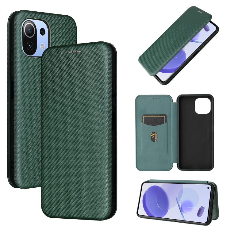 Carbon Fiber Texture Magnetic Horizontal Flip TPU + PC + PU Leather Case with Card Slot, For Xiaomi Mi 11 Ultra, For Xiaomi Mi 11 Pro, For Xiaomi Mi 11 Lite, For Realme C21