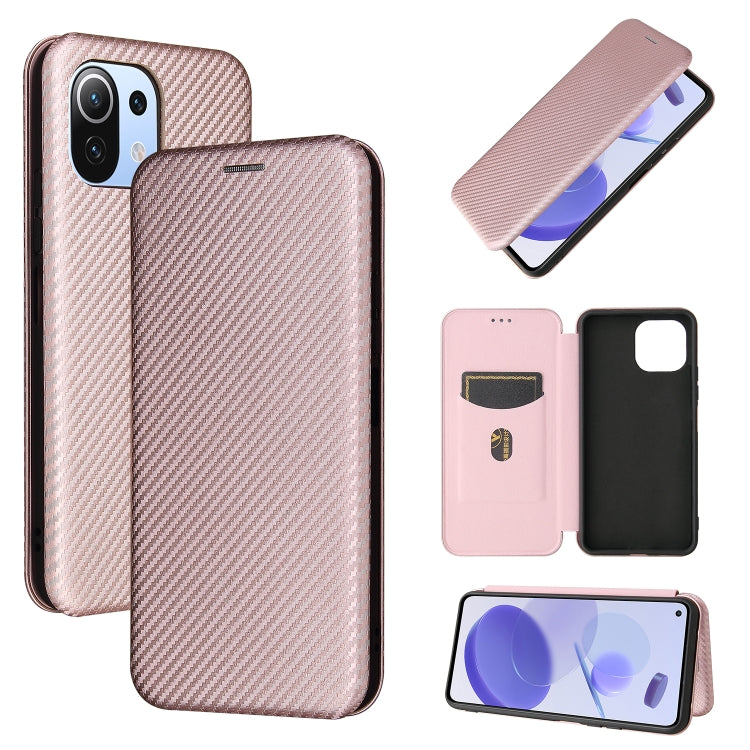 Carbon Fiber Texture Magnetic Horizontal Flip TPU + PC + PU Leather Case with Card Slot, For Xiaomi Mi 11 Ultra, For Xiaomi Mi 11 Pro, For Xiaomi Mi 11 Lite, For Realme C21