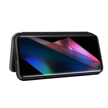Carbon Fiber Texture Magnetic Horizontal Flip TPU + PC + PU Leather Case with Card Slot, For Oppo Find X3 / X3 Pro