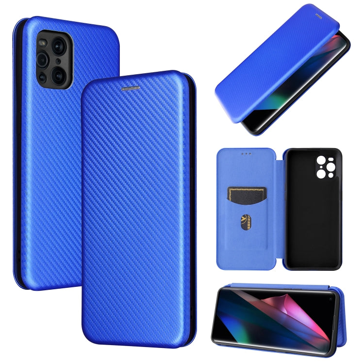 Carbon Fiber Texture Magnetic Horizontal Flip TPU + PC + PU Leather Case with Card Slot, For Oppo Find X3 / X3 Pro