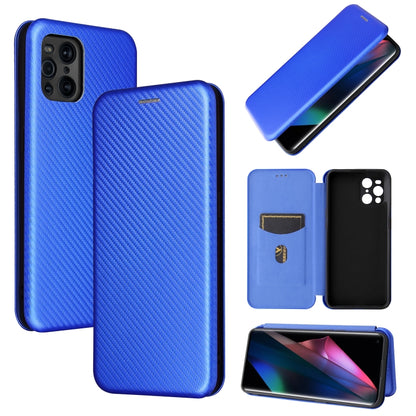 Carbon Fiber Texture Magnetic Horizontal Flip TPU + PC + PU Leather Case with Card Slot, For Oppo Find X3 / X3 Pro