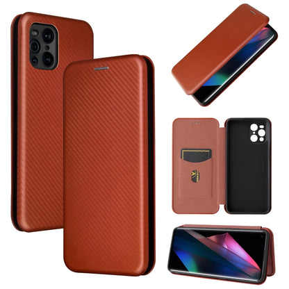 Carbon Fiber Texture Magnetic Horizontal Flip TPU + PC + PU Leather Case with Card Slot, For Oppo Find X3 / X3 Pro