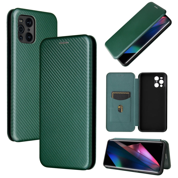 Carbon Fiber Texture Magnetic Horizontal Flip TPU + PC + PU Leather Case with Card Slot, For Oppo Find X3 / X3 Pro