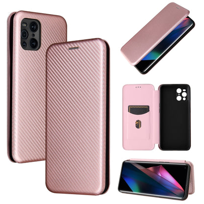 Carbon Fiber Texture Magnetic Horizontal Flip TPU + PC + PU Leather Case with Card Slot, For Oppo Find X3 / X3 Pro