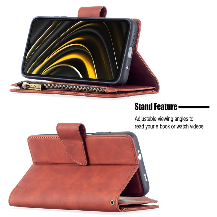 Skin Feel Detachable Magnetic Zipper Horizontal Flip PU Leather Case with Multi-Card Slots & Holder & Wallet & Photo Frame & Lanyard, For Xiaomi Poco M3, For Xiaomi Poco X3