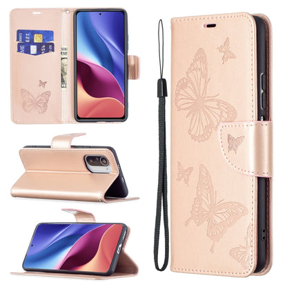 Two Butterflies Embossing Pattern Horizontal Flip Leather Case with Holder & Card Slot & Wallet & Lanyard, For Xiaomi Mi 11i / Poco F3 / Redmi K40